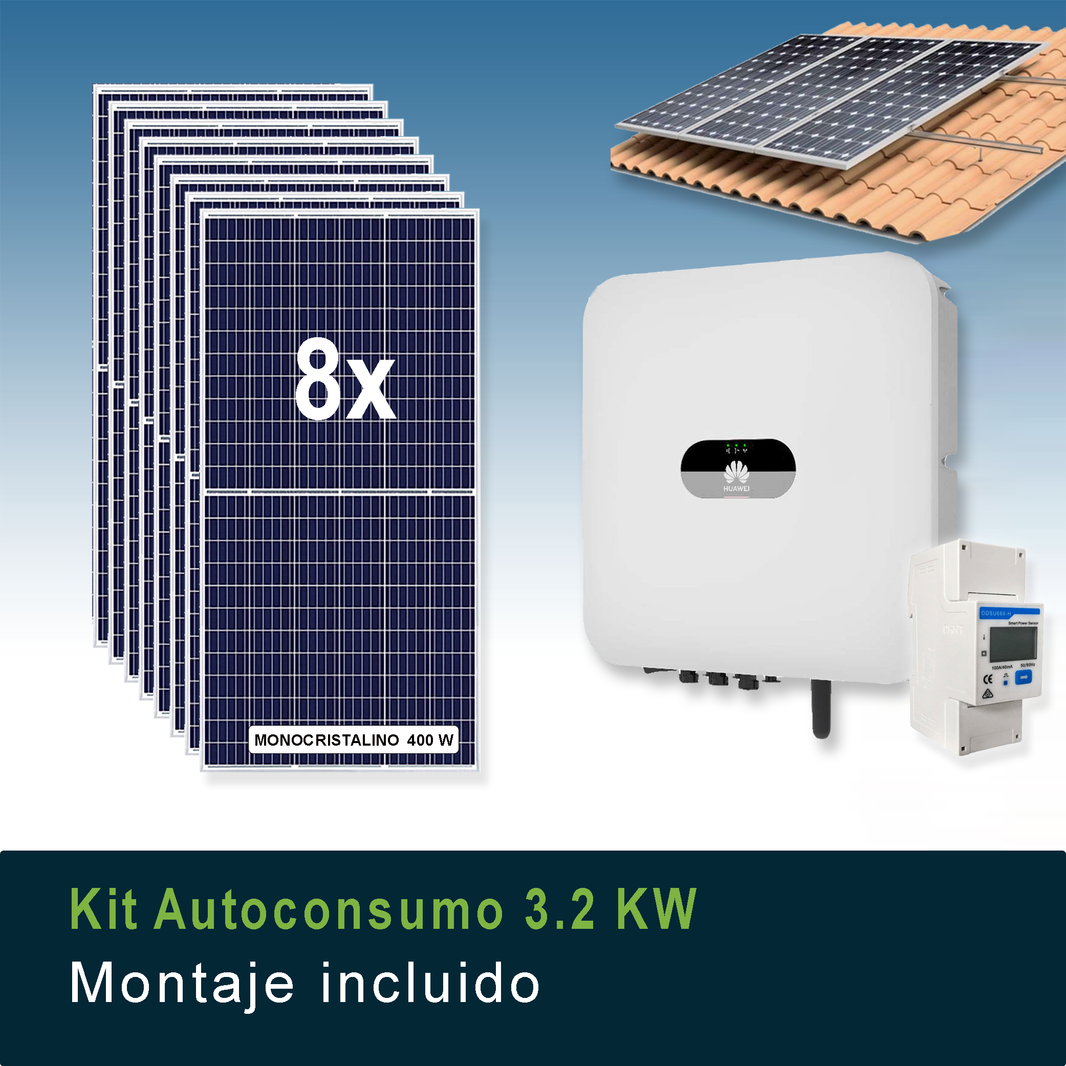 Kit solar de Autoconsumo Monofásico HUAWEI 3 kW con MONTAJE INCLUIDO – MACS